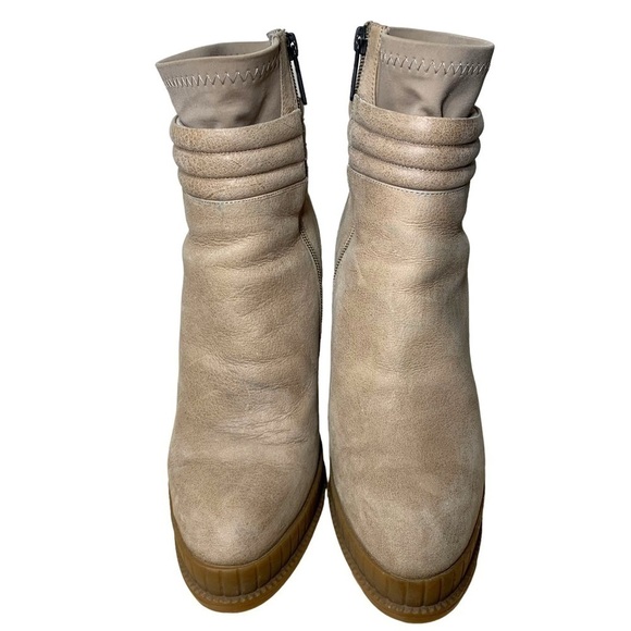 RUDSAK Ankle Heeled Booties Distressed Tan Leather Fleeced sz 38 Winter Boots - Picture 2 of 14